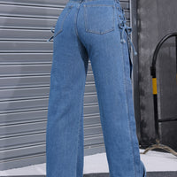 Wide-Leg Streetwear Pants with Lace-Up Tie - Oversized Rayon