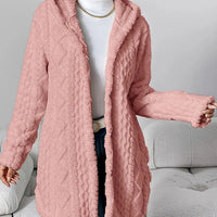 Warm Argyle Jacquard Plush Hooded Cardigan Coat