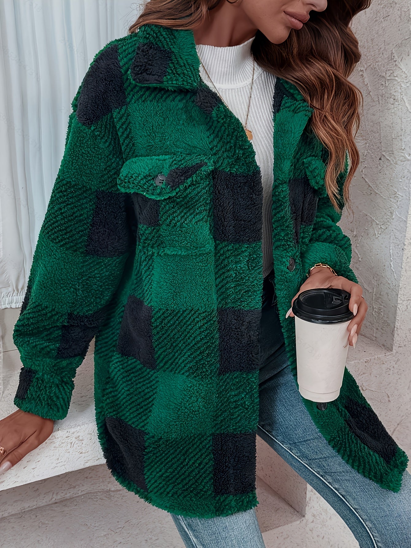 Plush Plaid Winter Coat - High Stretch