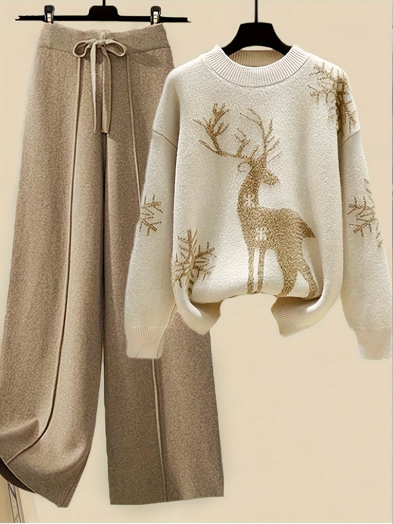 Apricot Snowflake &amp; Elk Sweater Set