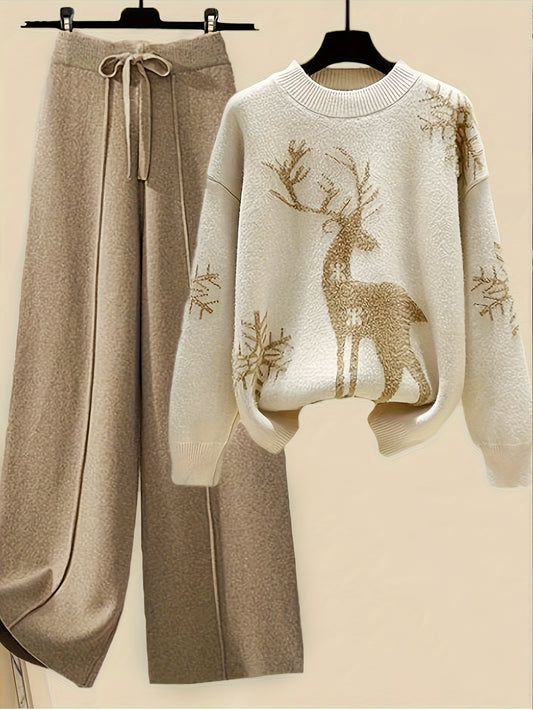 Apricot Snowflake &amp; Elk Sweater Set