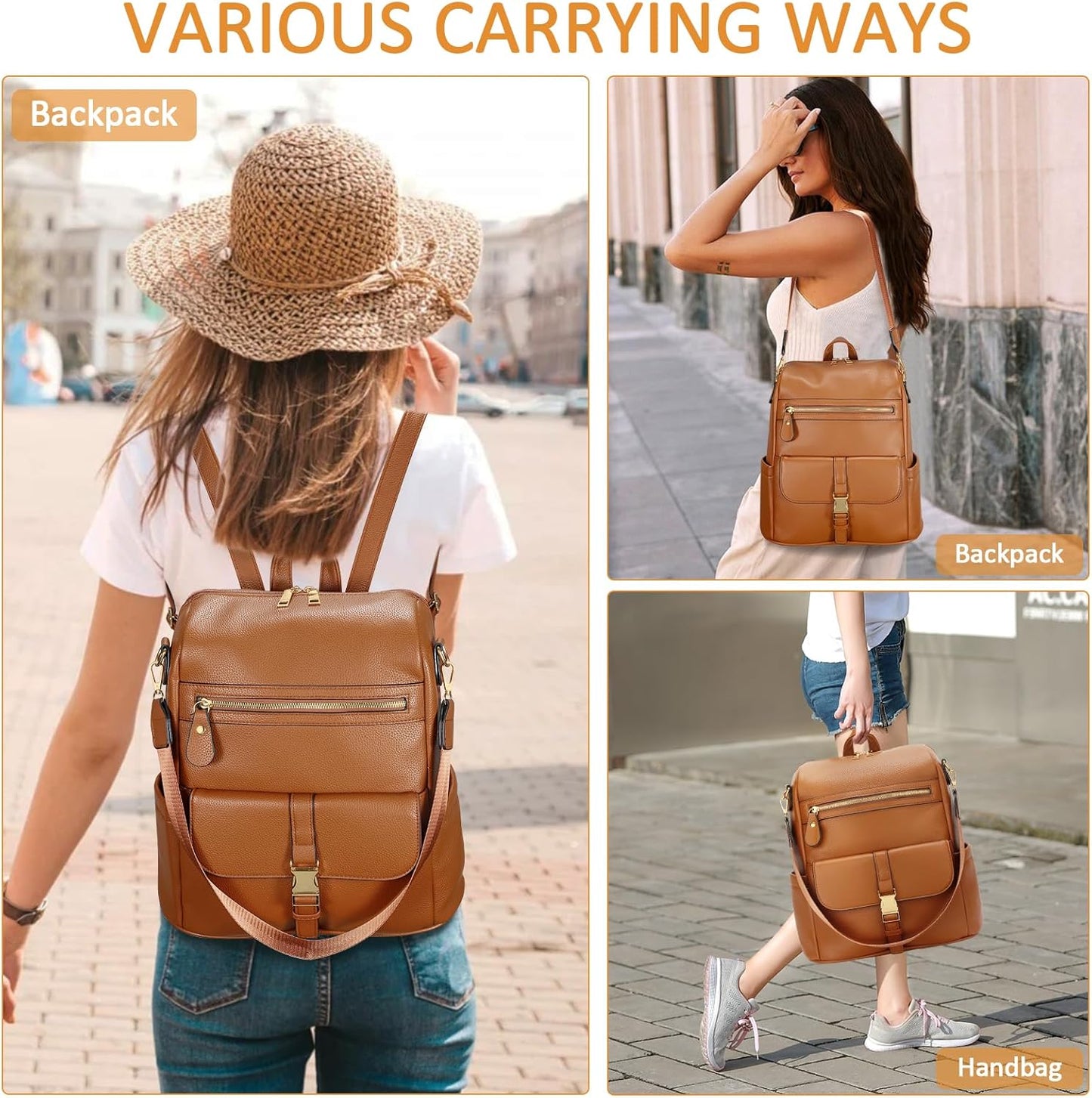 Anti-Theft Leather Backpack (Black)