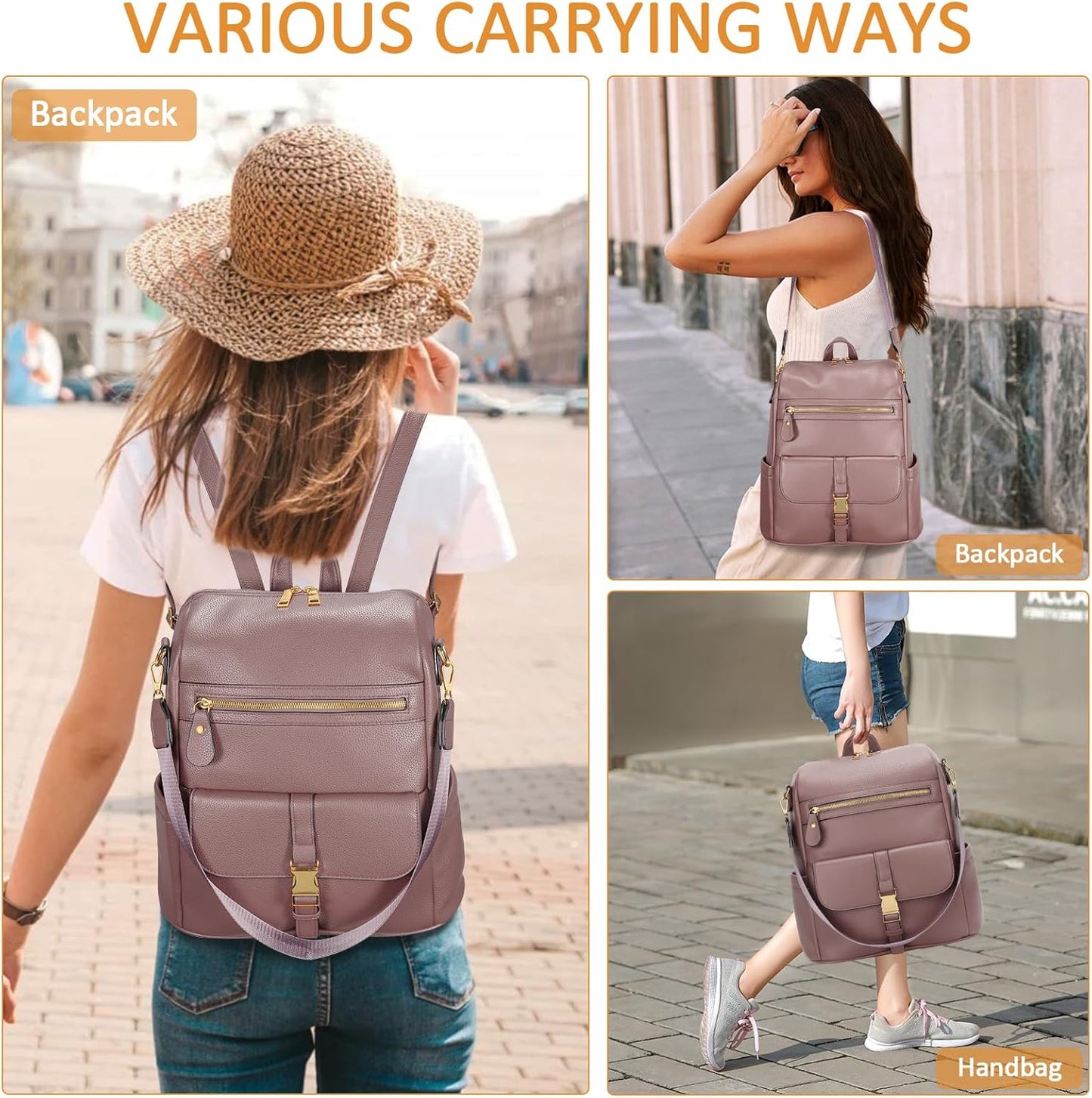 Anti-Theft Leather Backpack (Black)