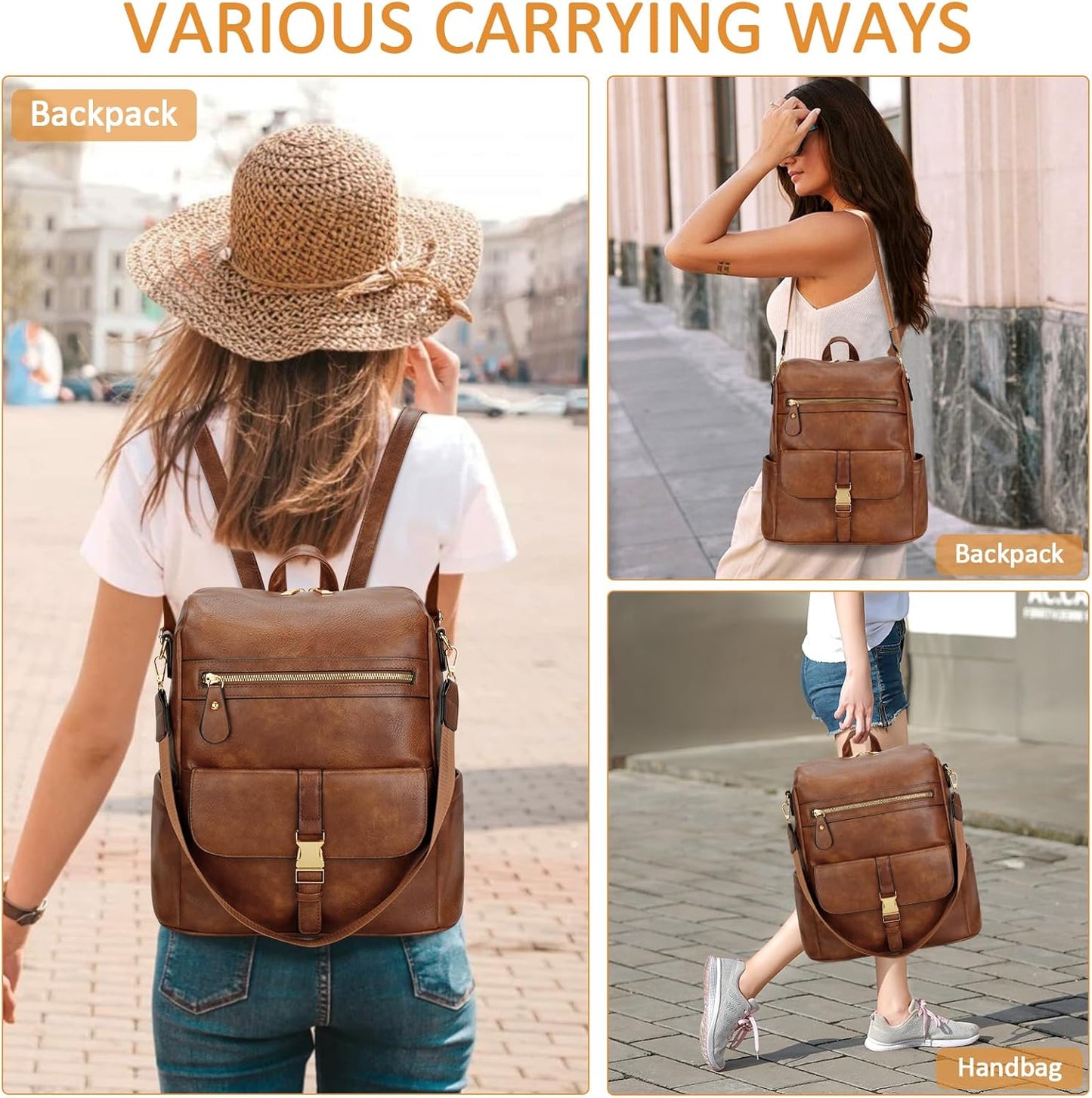 Anti-Theft Leather Backpack (Black)