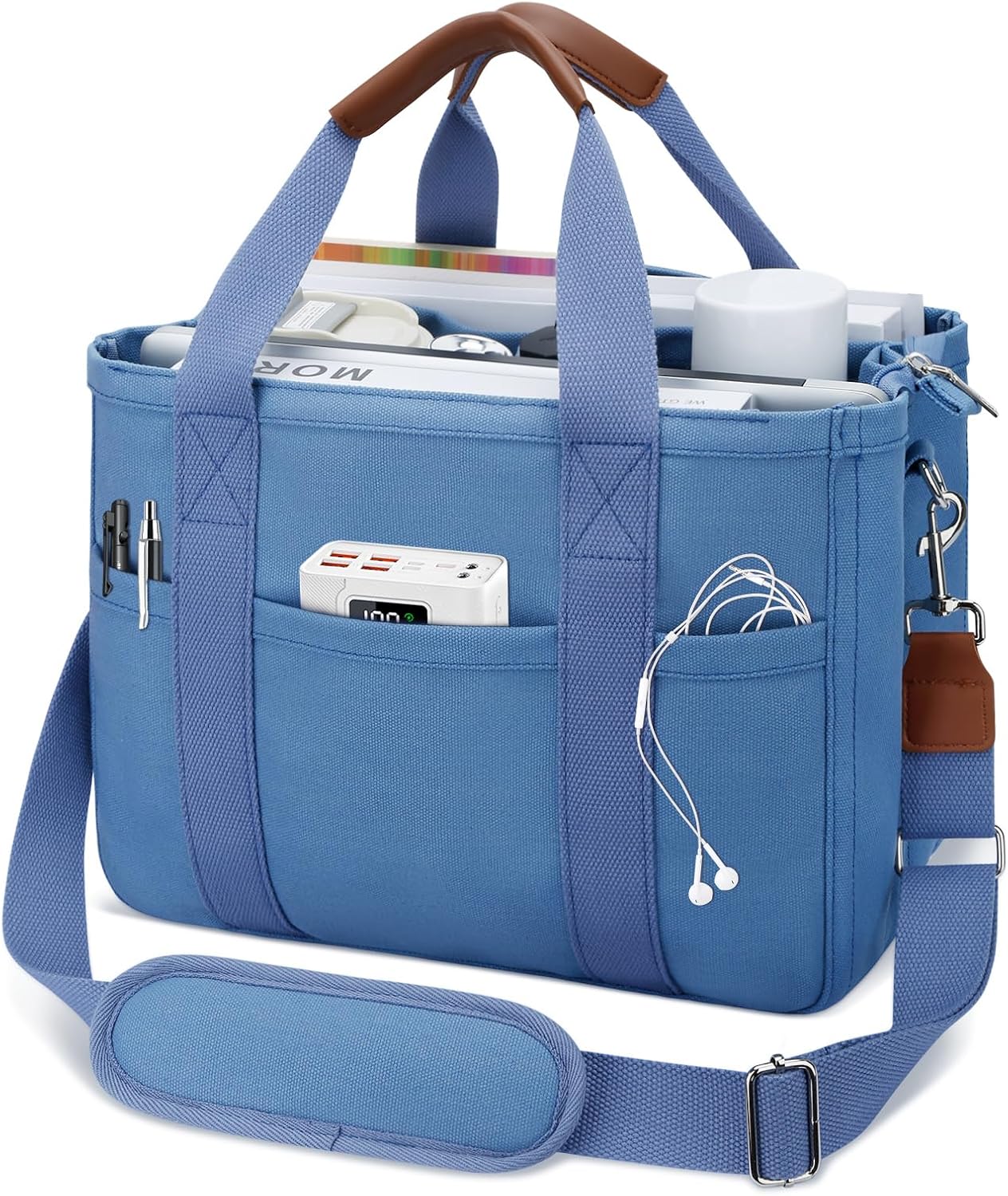 Canvas Crossbody Tote with Pockets