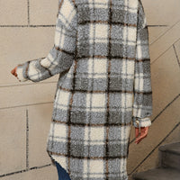 Fuzzy Plaid Button | Long Length Lapel Thermal Jacket