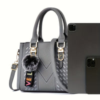 Quilted Shoulder Bag with Ball Pendant (Gift)