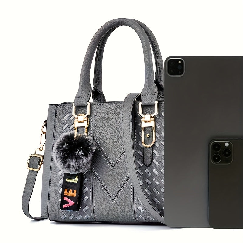 Quilted Shoulder Bag with Ball Pendant (Gift)