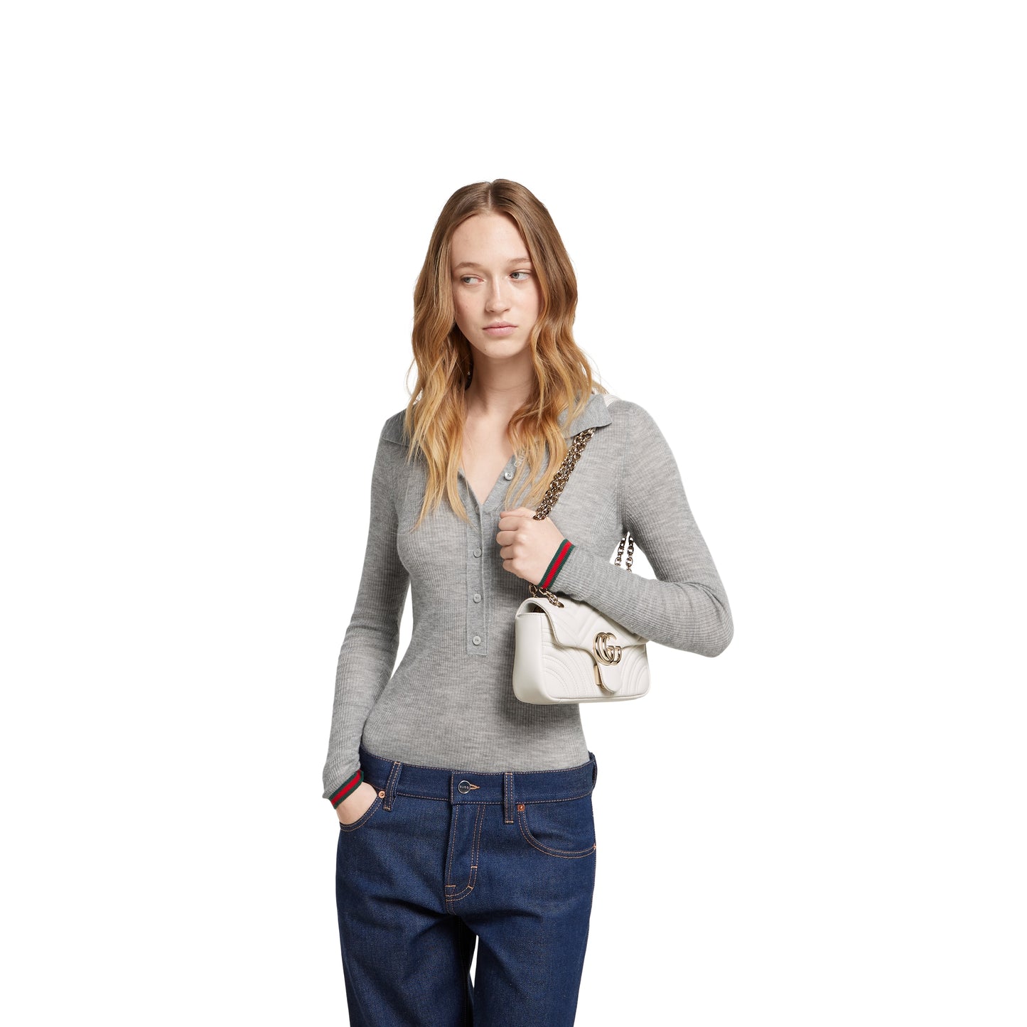 GG Marmont Small Shoulder White Leather