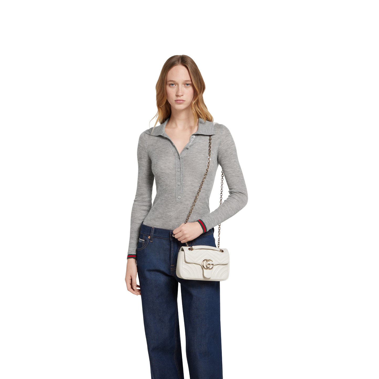 GG Marmont Small Shoulder White Leather
