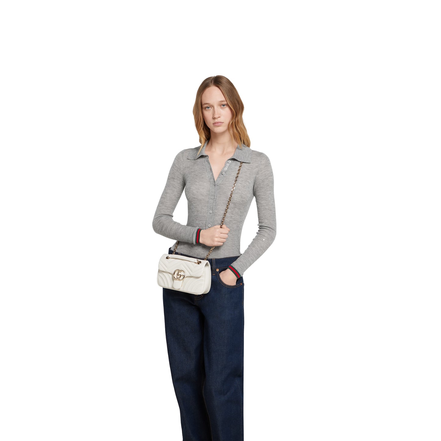 GG Marmont Small Shoulder White Leather