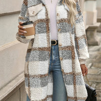 Fuzzy Plaid Button | Long Length Lapel Thermal Jacket