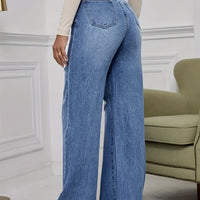 High-Waist Ripped Wide-Leg Bootcut Jeans