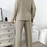 Lapel Collar Zipper Top and Wide-Leg Pants Set