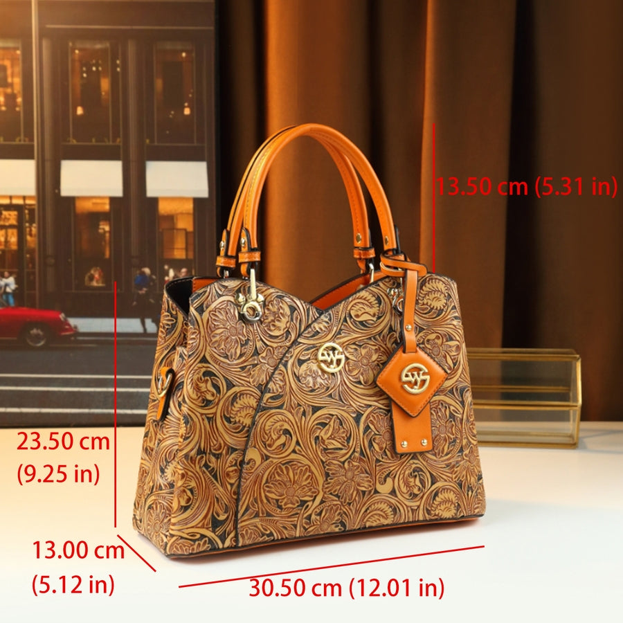 Retro Embossed Floral Handbag in Deep Purple