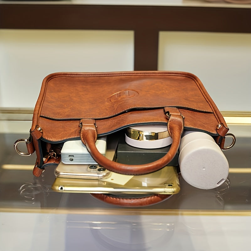 Retro Solid Color Handbag with Wide Boho Strap