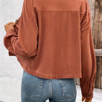 Chic Light Corduroy Button-Up Jacket with Ribbed Cuffs