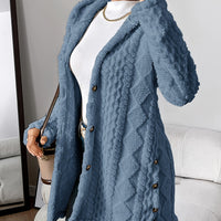 Warm Argyle Jacquard Plush Hooded Cardigan Coat