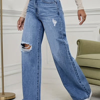 High-Waist Ripped Wide-Leg Bootcut Jeans