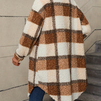 Fuzzy Plaid Button | Long Length Lapel Thermal Jacket
