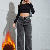 Women's Warm Fleece-Lined Wide-Leg Jeans