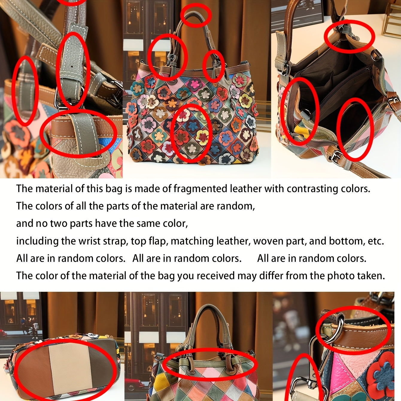 Multicolor Floral Leather Tote Bag with Detachable Strap