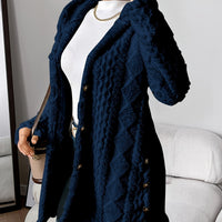 Warm Argyle Jacquard Plush Hooded Cardigan Coat