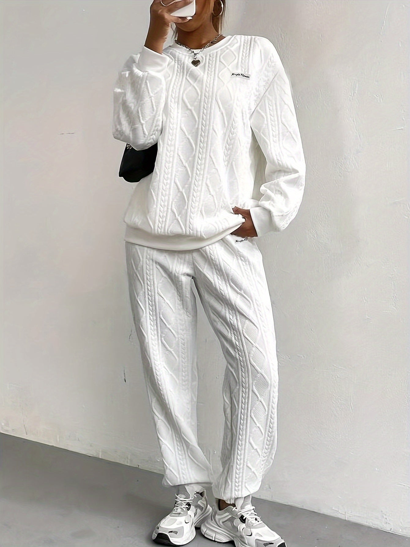 Textured Fabric Long Sleeve Sweatshirt & Pants Set