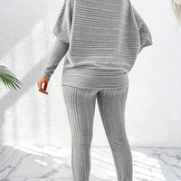 Elegant Solid Stand Collar Long Sleeve Knit Pants Set - Fall/Winter
