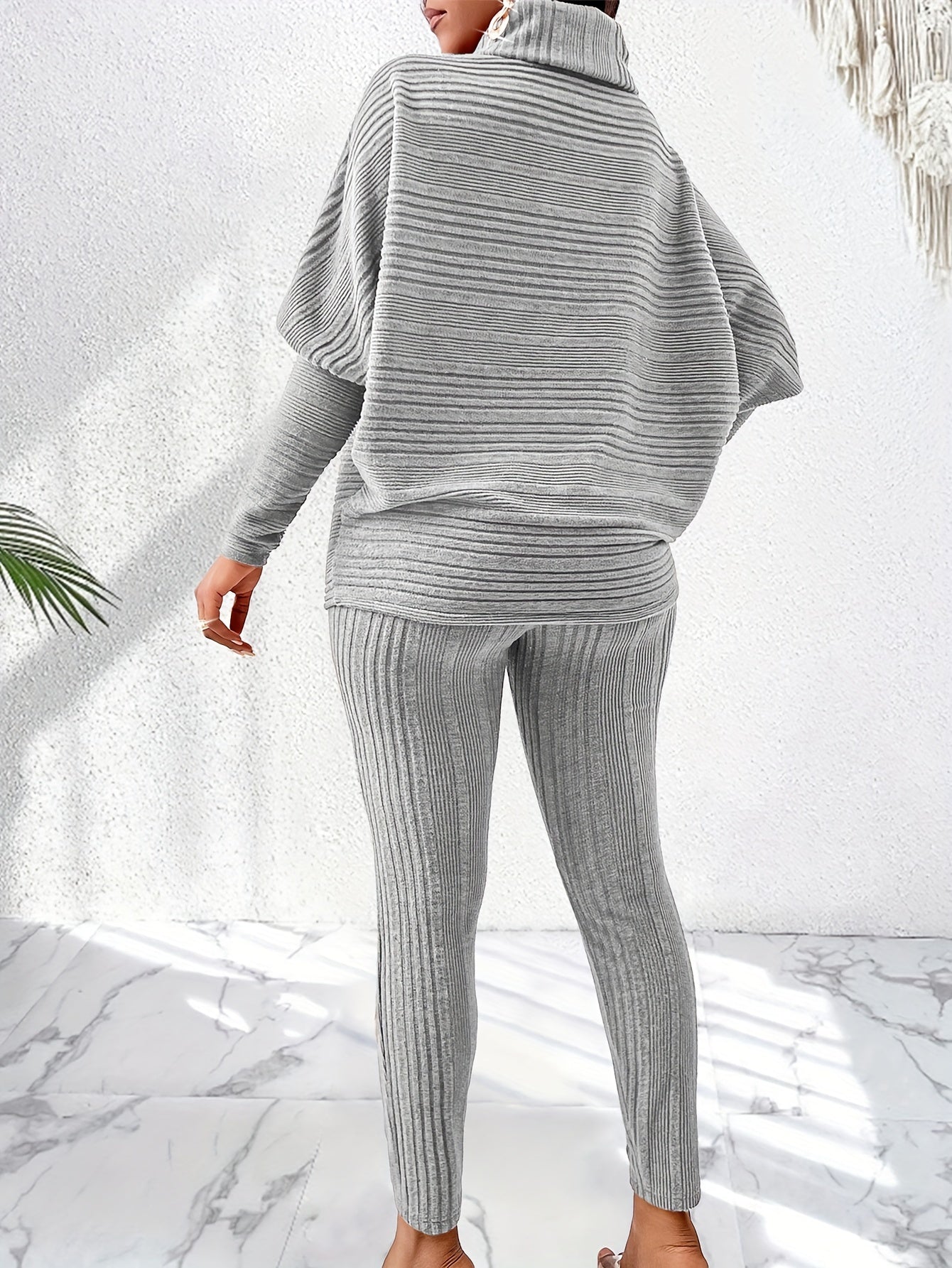 Elegant Solid Stand Collar Long Sleeve Knit Pants Set - Fall/Winter