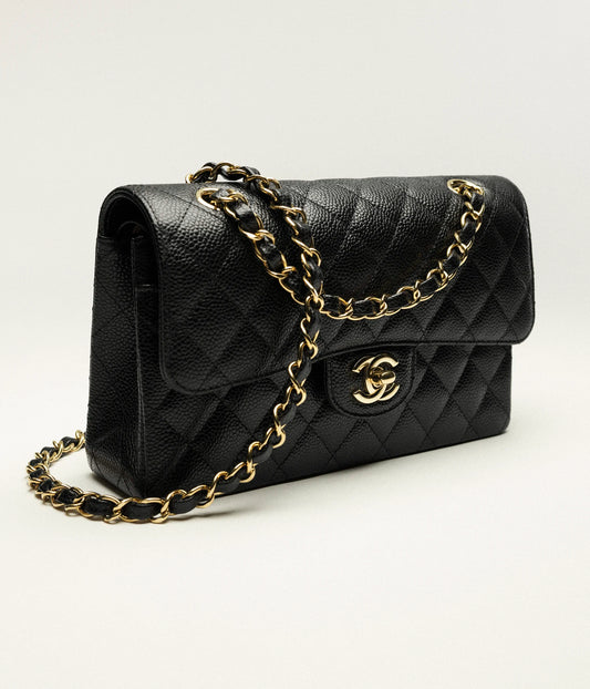 Small Classic Handbag Grained Calfskin & Gold-Tone Metal  Black