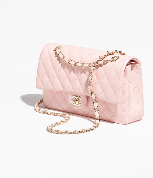 Classic 11.12 Handbag Grained Shiny Calfskin & Gold-Tone Metal Light Pink