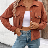 Chic Light Corduroy Button-Up Jacket with Ribbed Cuffs