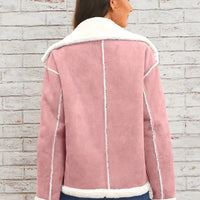 Soft Pink & White Lapel Jacket - Winter Coat