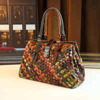 Leather Handbag - Versatile Plaid Tote