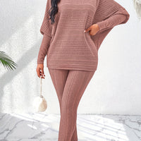 Elegant Solid Stand Collar Long Sleeve Knit Pants Set - Fall/Winter