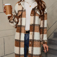 Fuzzy Plaid Button | Long Length Lapel Thermal Jacket