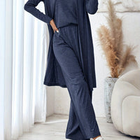 Solid Color Strap Top and Pants and Cardigan, Lightweight Cardigan