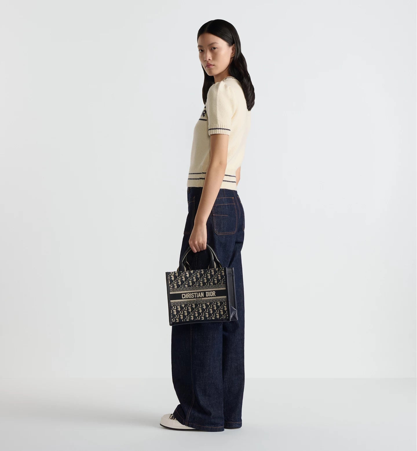 Small Book Tote Blue Oblique Embroidery & Calfskin