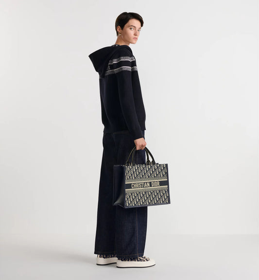 Medium Book Tote Blue Oblique Embroidery & Calfskin