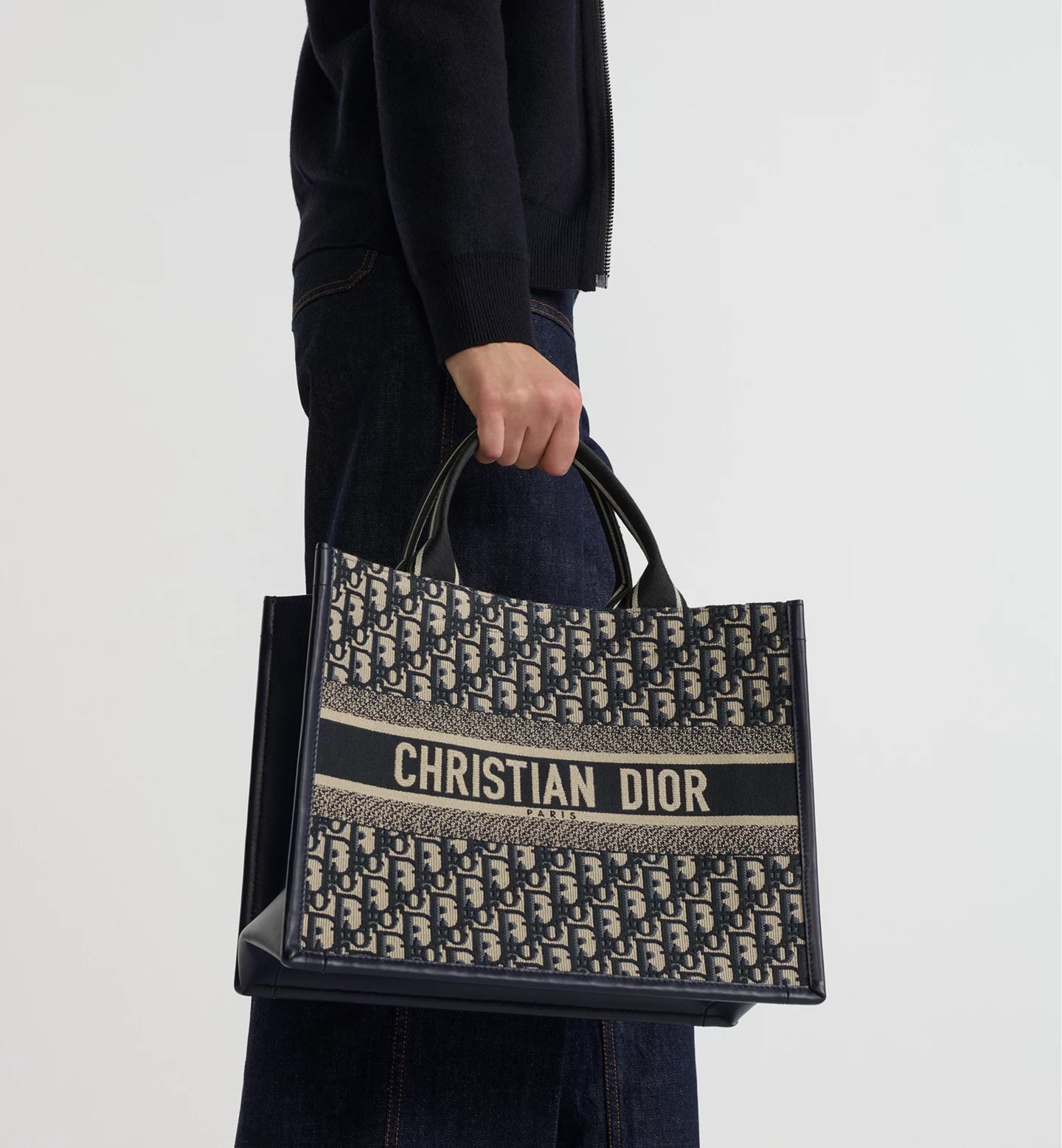 Medium Book Tote Blue Oblique Embroidery & Calfskin
