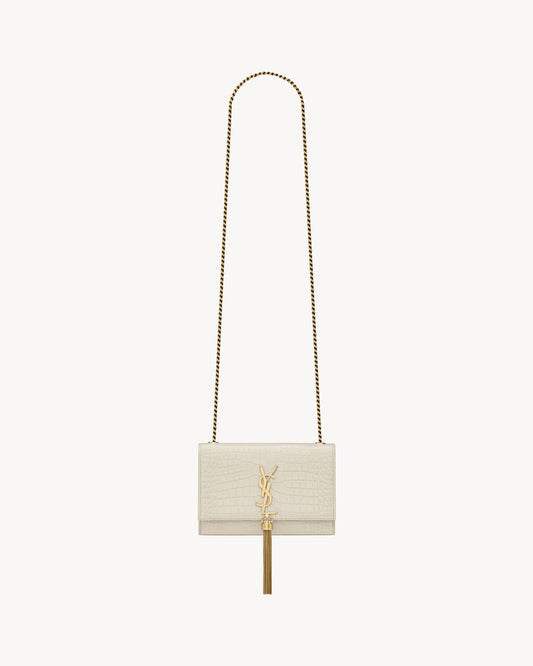 BLANC VINTAGE KATE SMALL TASSEL IN CROCODILE-EMBOSSED LEATHER