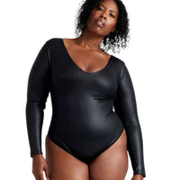 Leather Look Long Sleeve Bodysuit