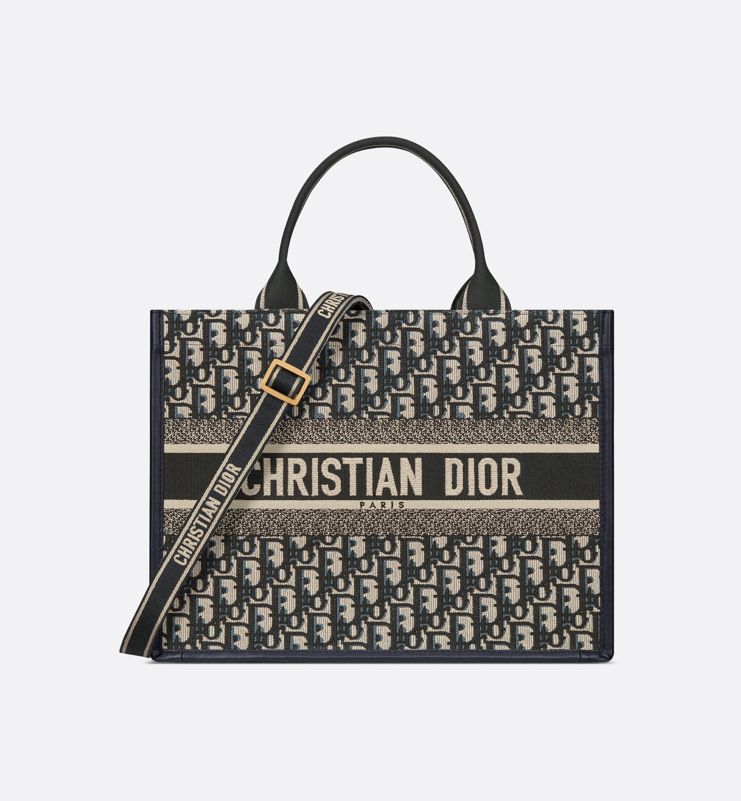 Medium Book Tote Blue Oblique Embroidery & Calfskin