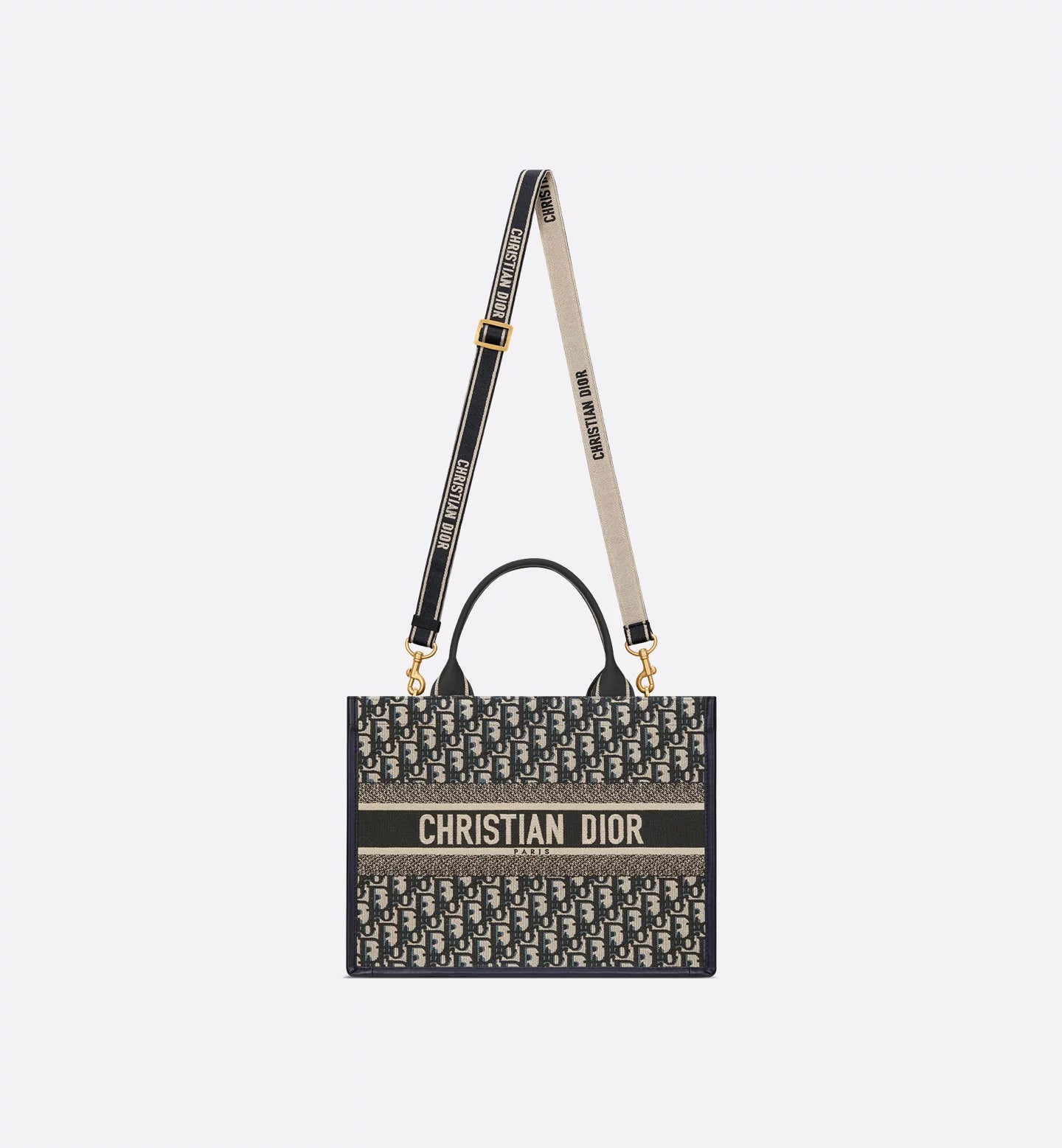 Medium Book Tote Blue Oblique Embroidery & Calfskin