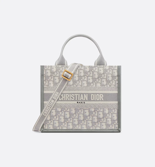 Book Tote Gray Oblique Embroidery & Calfskin