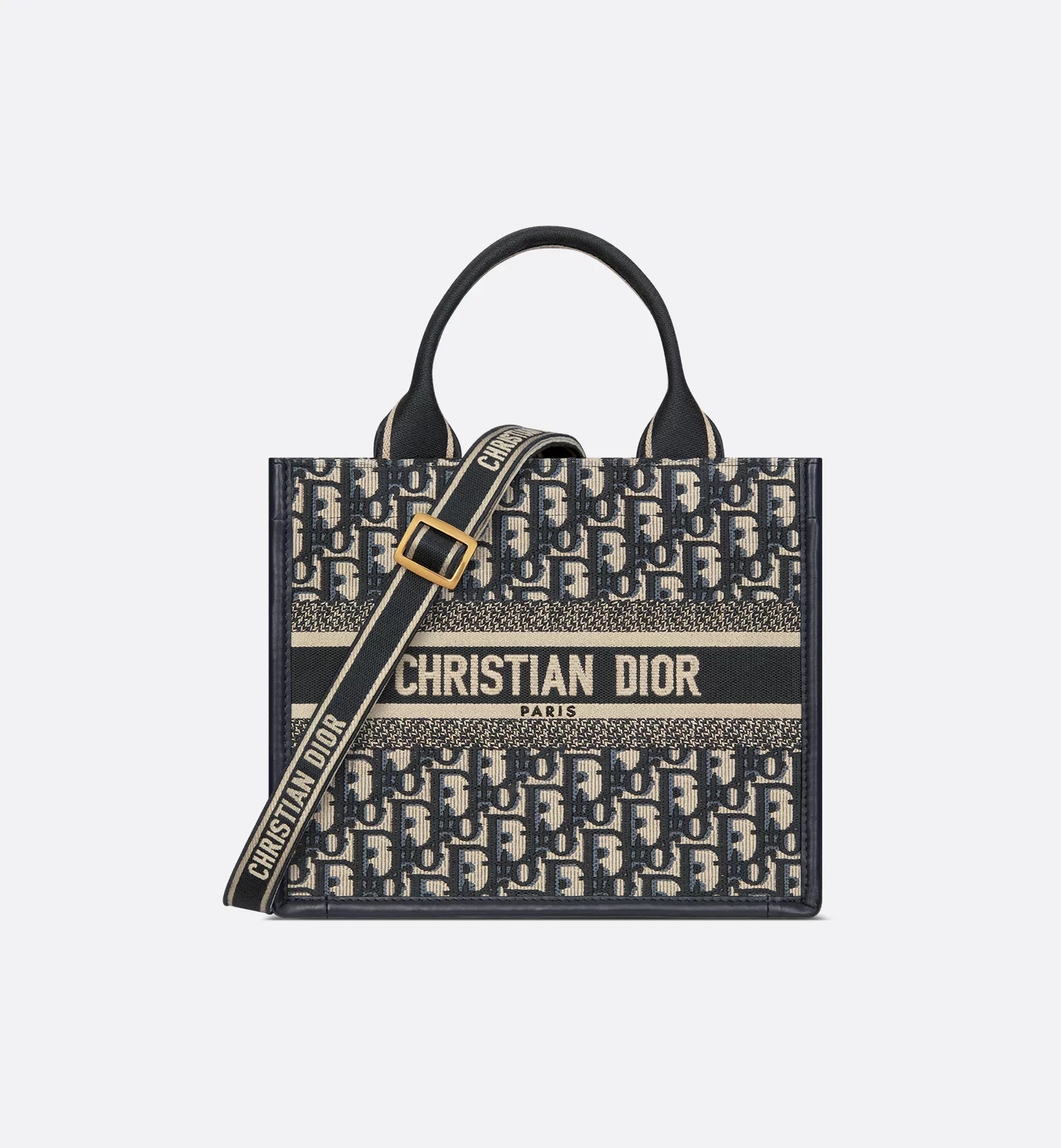 Small Book Tote Blue Oblique Embroidery & Calfskin