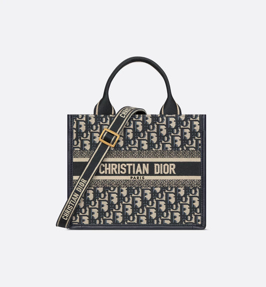 Small Book Tote Blue Oblique Embroidery & Calfskin