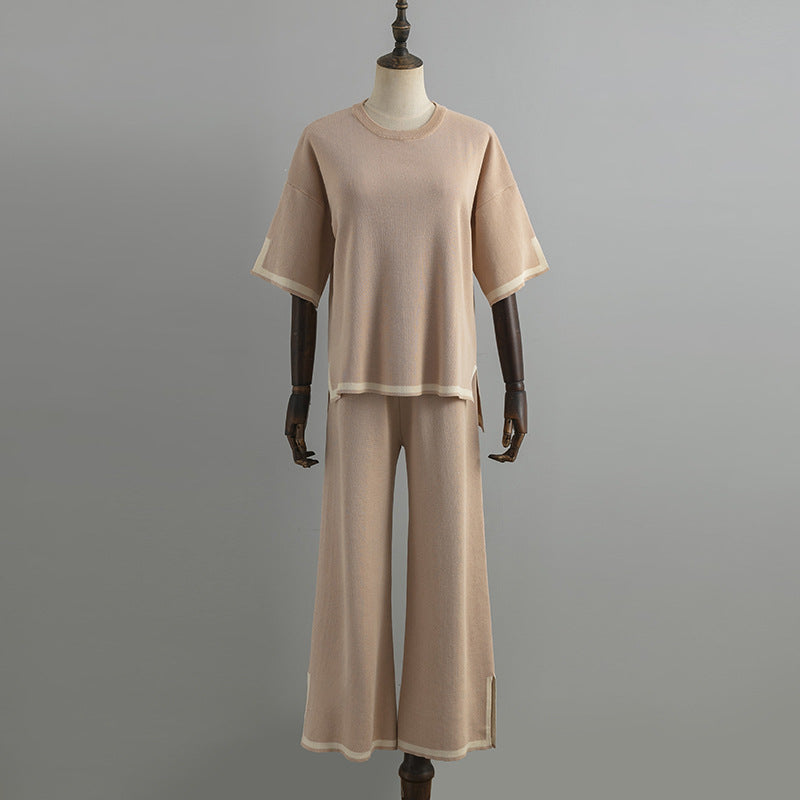 Contrast Split Short Sleeve & Wide Pants Set