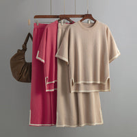 Contrast Split Short Sleeve & Wide Pants Set